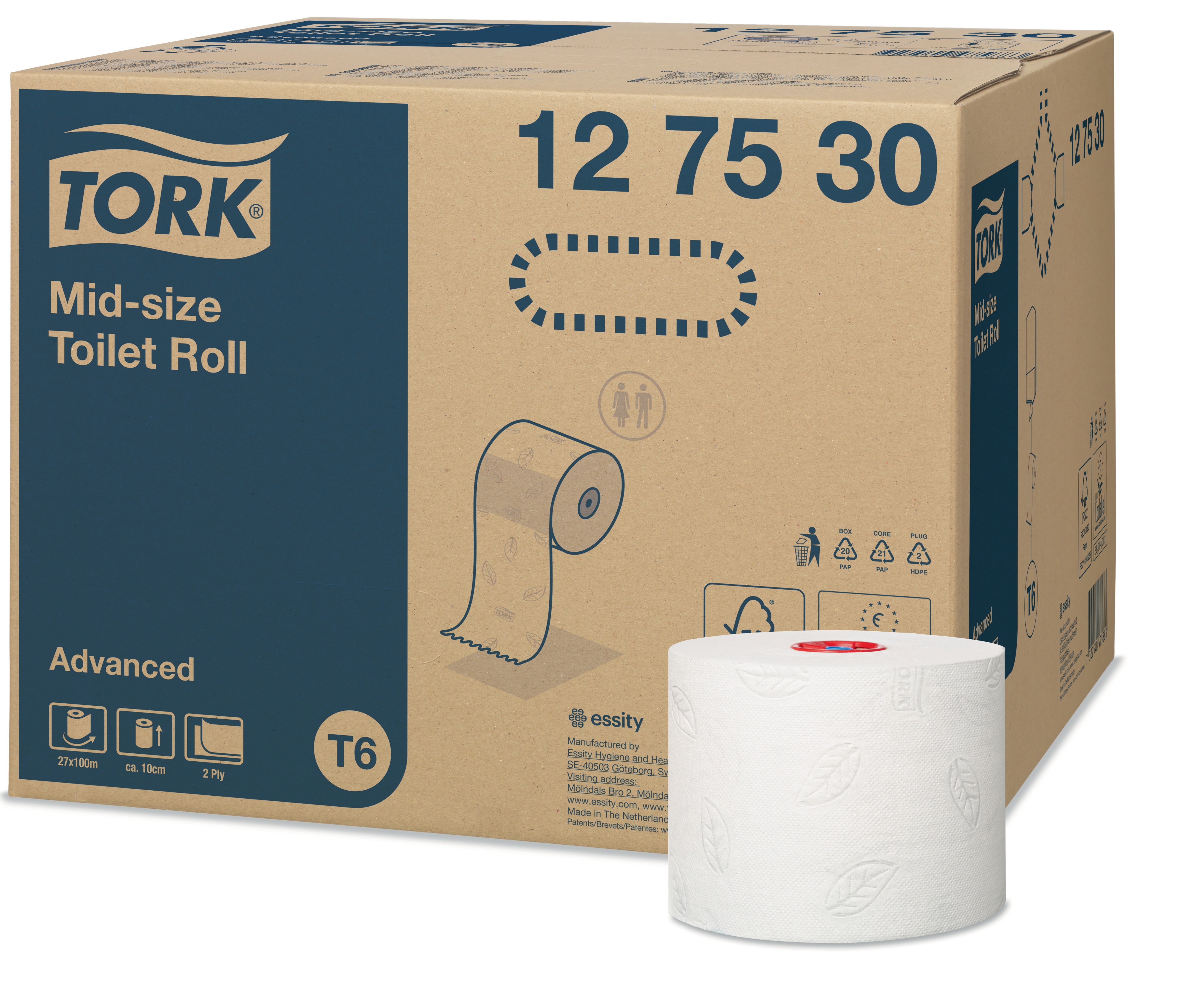 PAPIER TOILETTE ROULEAU MIDSIZE TORK - T6 LE CARTON DE 27 -AS(OPH8)